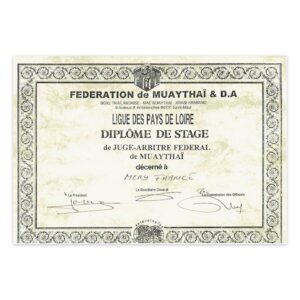 Diplome de stage de juge arbitre federal de Muaythaï - Fabrice Mery - Silat Defense Réunion
